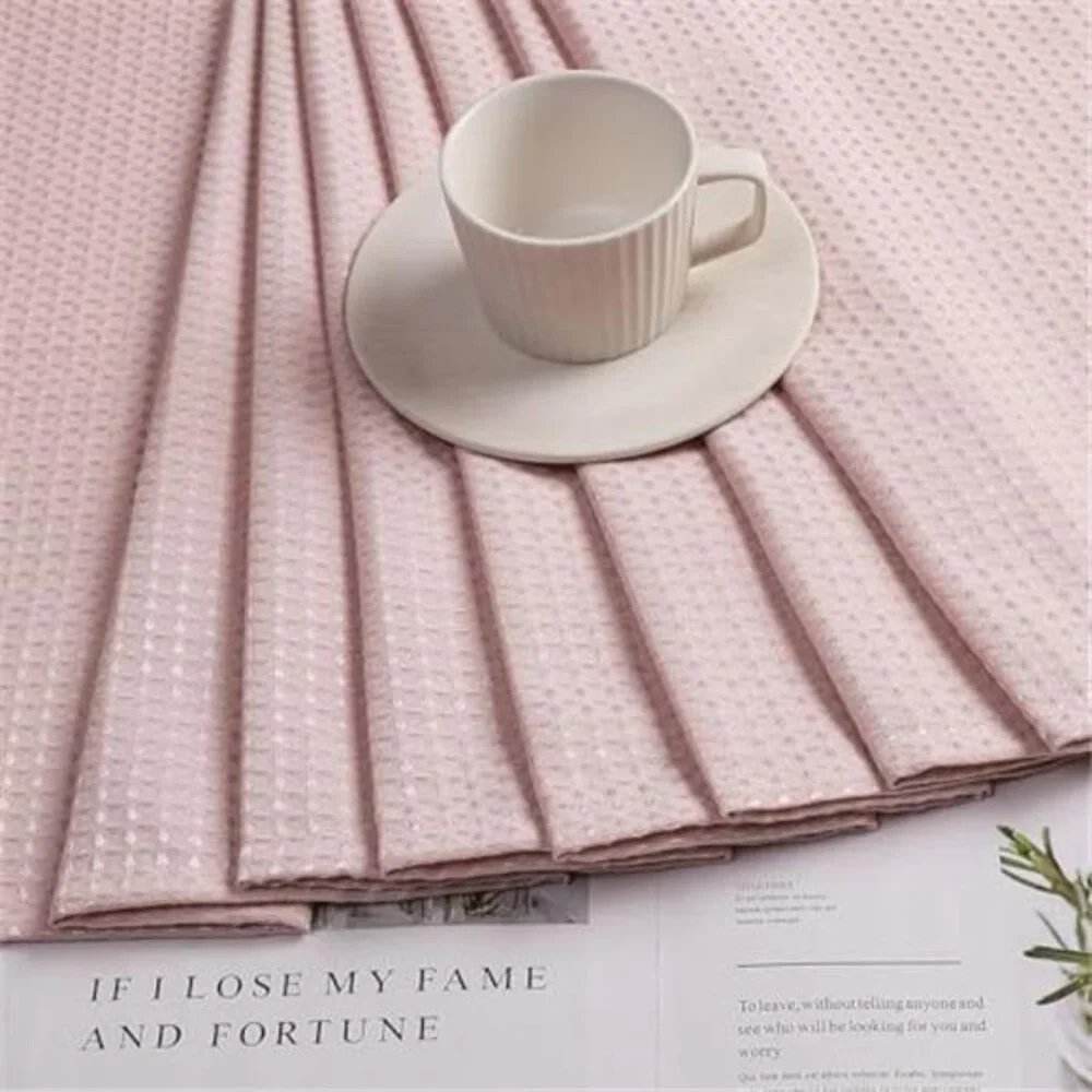 Blush Pink Shower Curtain Set, Waffle Textured Heavy Duty Fabric Shower Curtain